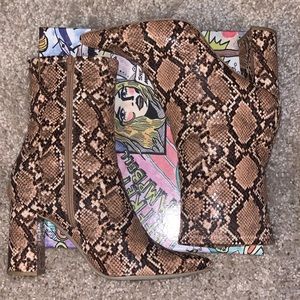 Jeffrey Campbell snake print booties